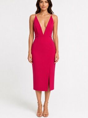 Nicholas Fuchsia Deep V Midi Dress - Size 8